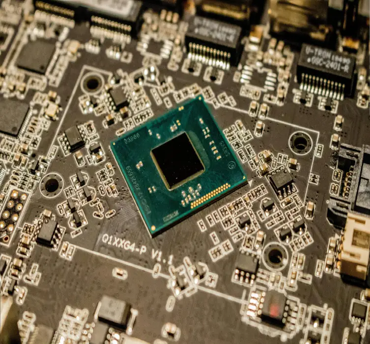 A close up of the top part of a computer board.