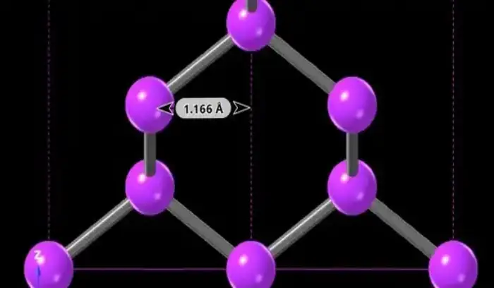A purple molecule is shown in front of a black background.